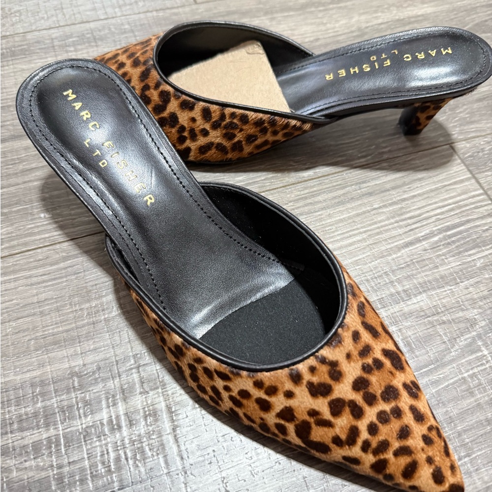 Marc Fisher Leopard Print Women's Mules Kitten Heal